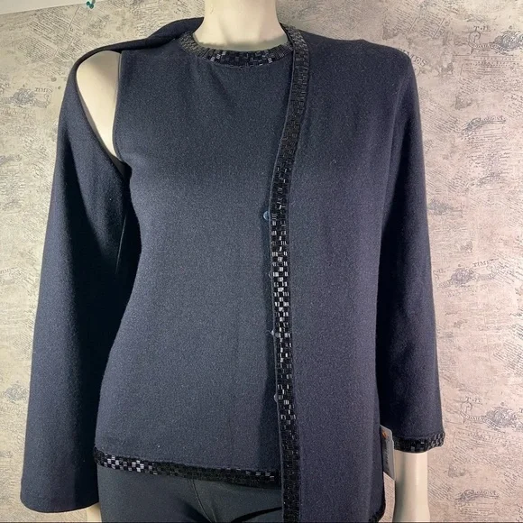 Escada for Neiman Marcus Knittedtop and cardigan with Bugle beads